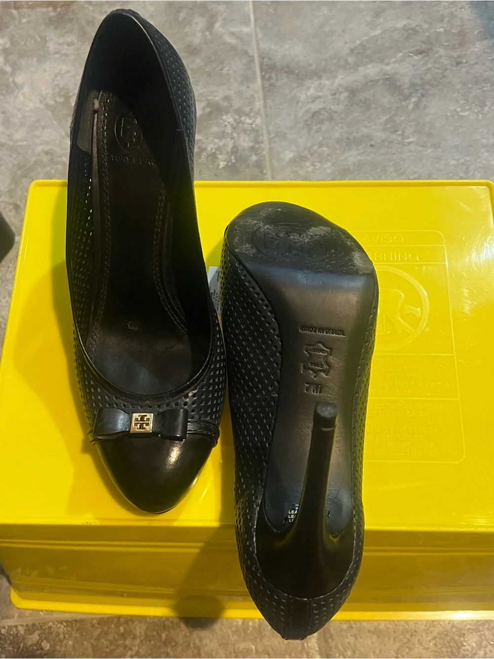 Tory Burch Black Perforated Leather Ballet Flats with Gold Logo